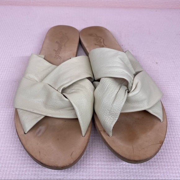 Free People Womens Rio Vista Cream Leather Slides Open Toe - Picture 3 of 8